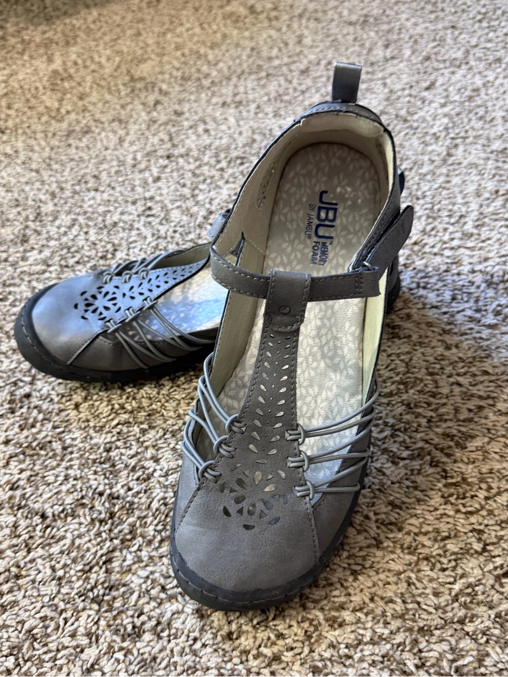 JBU Gray Cutout Mary Jane Flats